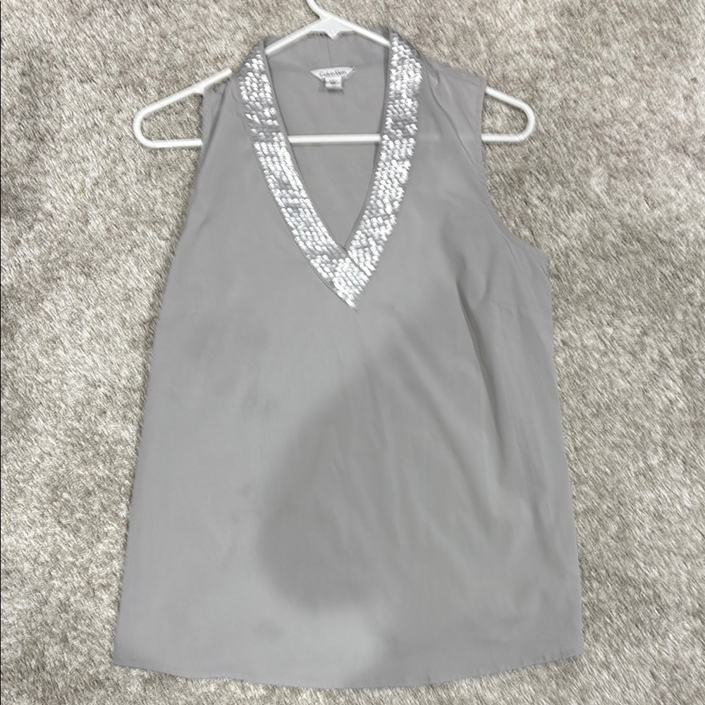 Cachet Silver Embellished Sleeveless Tank Top
